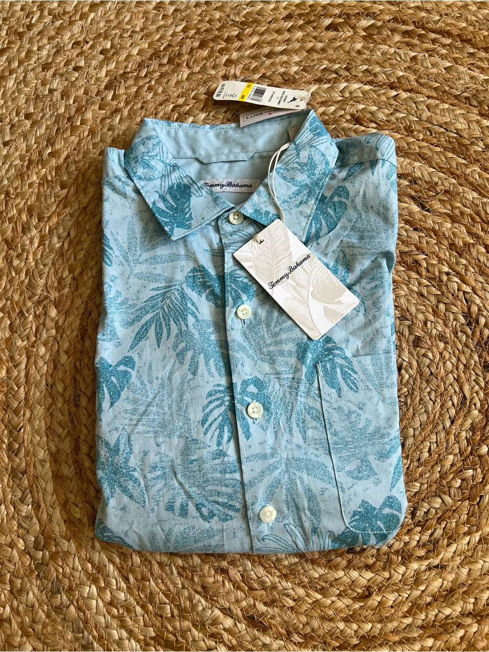 Tommy Bahama Light Blue Tropical Leaf Print Button-Down Shirt
